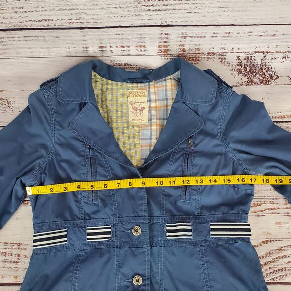 Free People Utility Trench Coat Sz 8 Steel Blue Lightweight Chore Style Jacket - Picture 9 of 12